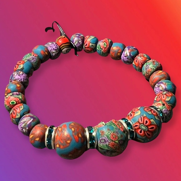 Hand Rolled Clay-Bead Pierced Earrings With Crystals by She Beads - Picture 5 of 5